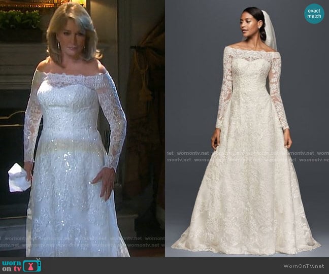 Davids Bridal As-Is Off-The-Shoulder Lace A-Line Wedding Dress worn by Marlena Evans (Deidre Hall) on Days of our Lives