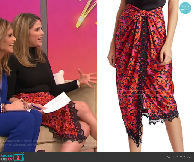 Derek Lam 10 Crosby Liona Lace-Trimmed Faux-Wrap Skirt worn by Jenna Bush Hager on Today