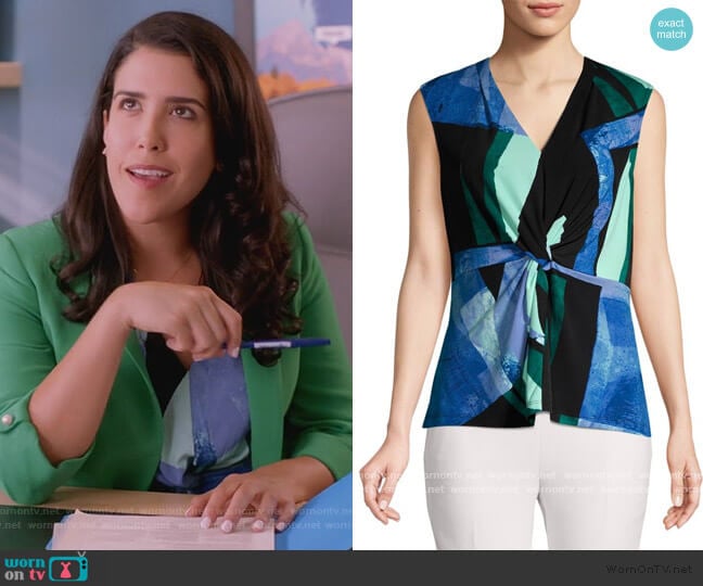 Dona Karan Printed Twist Top worn by Shannon Ross (Nicole Power) on Kims Convenience
