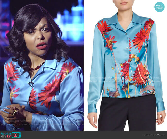 Dries Van Noten Dahlia Floral-Print Satin Button-Front Blouse worn by Cookie Lyon (Taraji P. Henson) on Empire