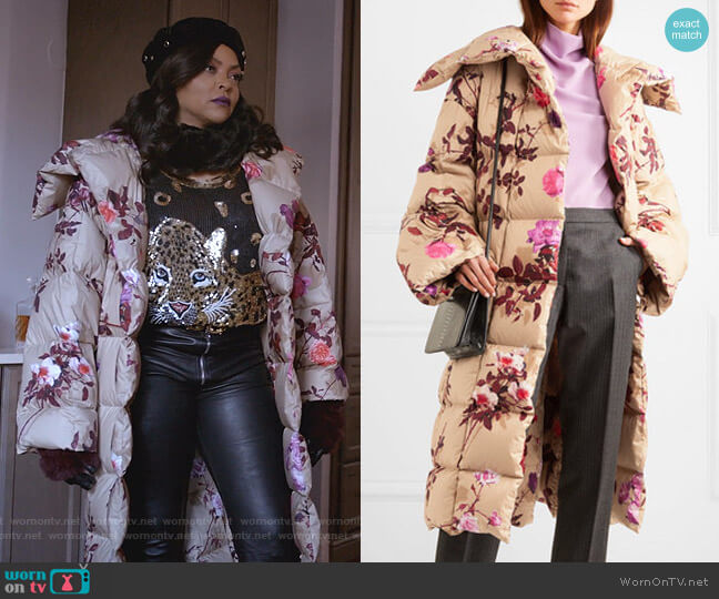 Dries Van Noten Floral Quilted Oversized Coat worn by Cookie Lyon (Taraji P. Henson) on Empire