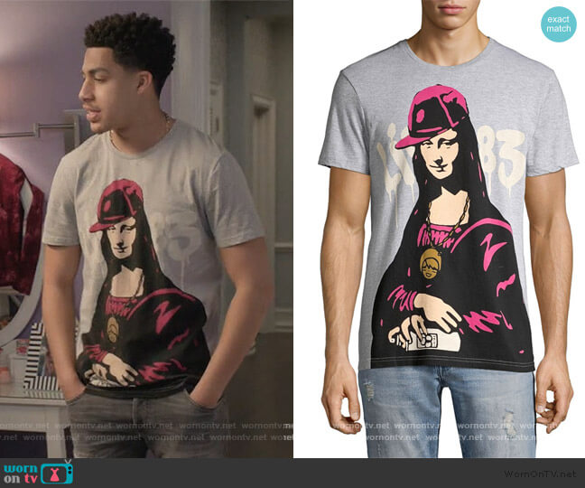 Eleven Paris Lisa Graffiti Graphic T-Shirt worn by Andre Johnson Jr (Marcus Scribner) on Black-ish