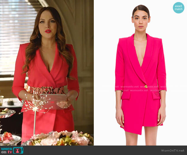 Elisabetta Franchi Asymmetric Short Dress worn by Fallon Carrington (Elizabeth Gillies) on Dynasty