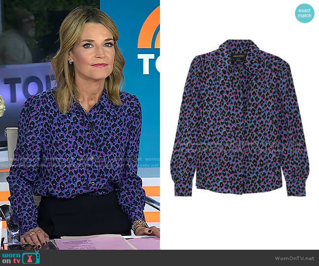 Vanessa Seward Elise Animal Print Silk Shirt worn by Savannah Guthrie on Today