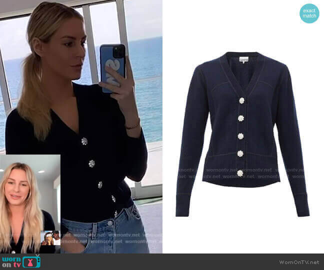 Ganni Embellished Cashmere Cardigan worn by Morgan Stewart on E! News