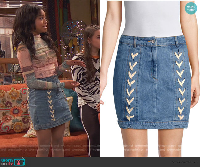 Endless Rose Lace-Up Denim Mini Skirt worn by Nia Baxter (Navia Robinson) on Ravens Home