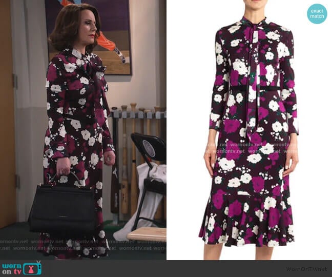 Erdem Hilma Bow Flounce Dress worn by Karen Walker (Megan Mullally) on Will and Grace