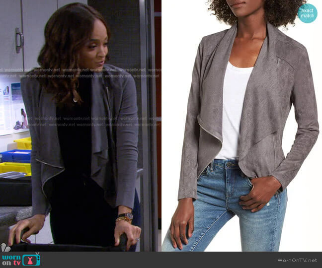 Blank NYC Faux Suede Drape Front Jacket worn by Lani Price (Sal Stowers) on Days of our Lives