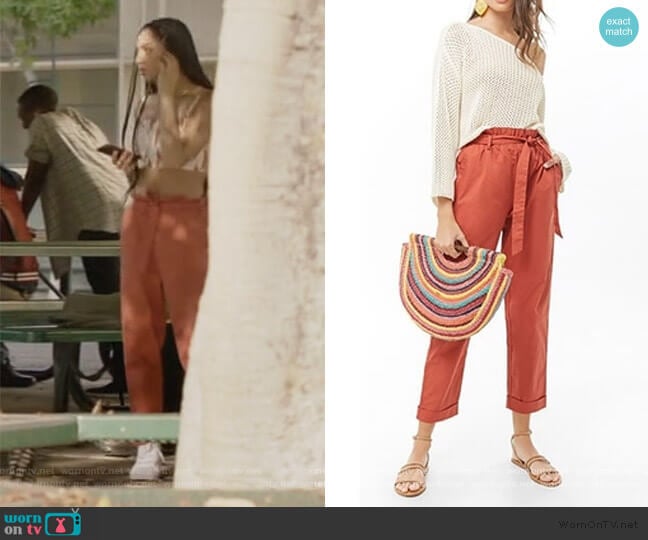 Forever 21 Belted Paperbag Pants worn by Patience (Chelsea Tavares) on All American