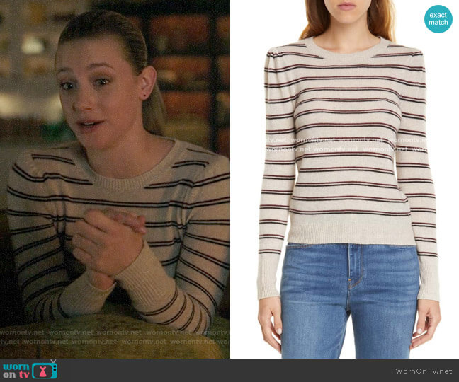 Frame Shirred Stripe Cashmere Sweater worn by Betty Cooper (Lili Reinhart) on Riverdale