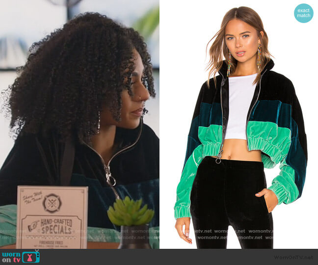 Frankie B Velvet Track Jacket worn by Patience (Chelsea Tavares) on All American