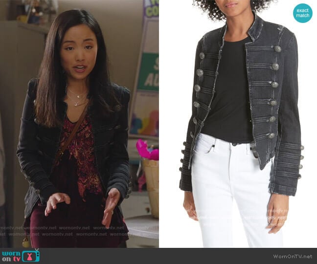 Free People Fitted Military Denim Jacket worn by Janet (Andrea Bang) on Kims Convenience