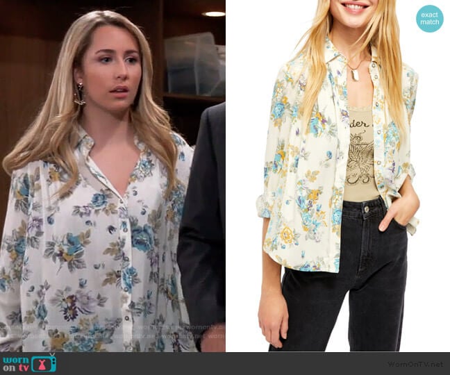 Free People Hold On to Me Floral Long Sleeve Blouse worn by Josslyn Jacks (Eden McCoy) on General Hospital