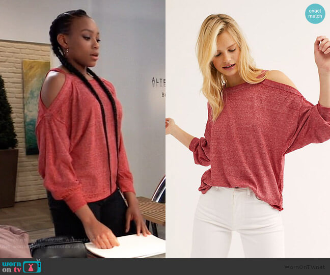 Free People We The Free Chill Out Long Sleeve Sweatshirt worn by Trina (Sydney Mikayla) on General Hospital
