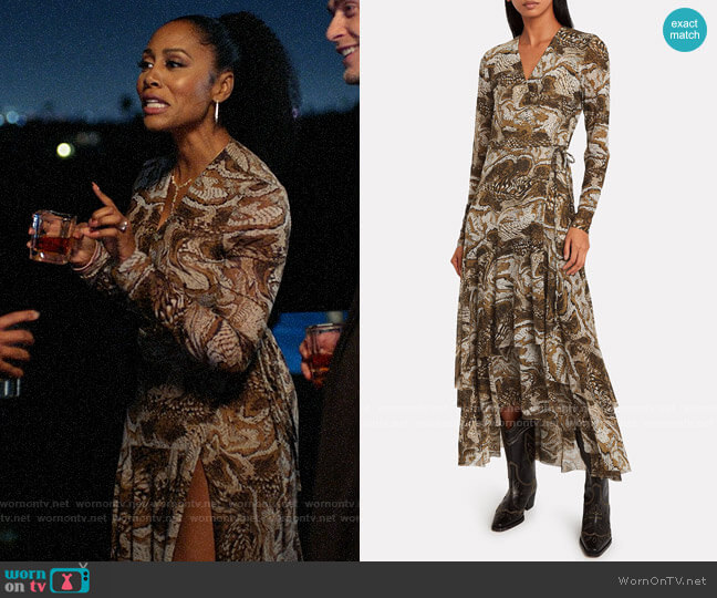 Ganni Marble Print Mesh Wrap Dress worn by Lola Carmichael (Simone Missick) on All Rise