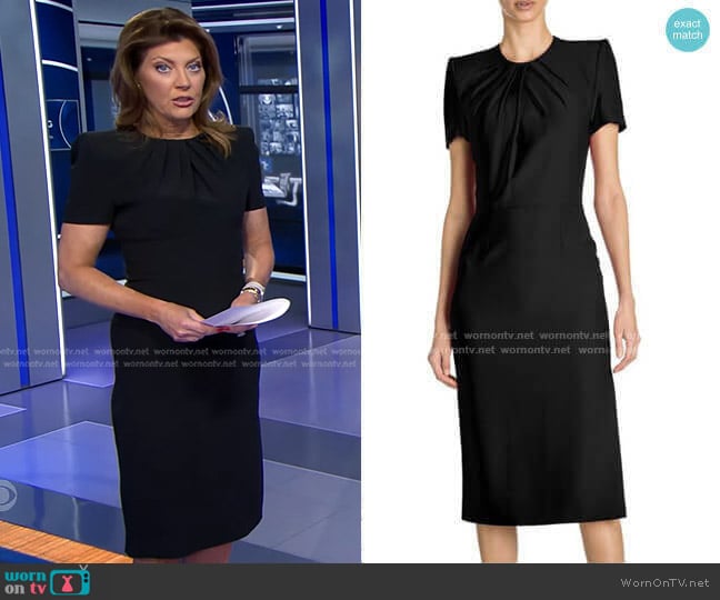 Alexander McQueen Gathered Silk Midi Dress worn by Norah O'Donnell on CBS Evening News