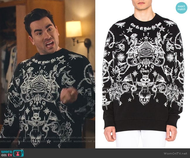 Givenchy Tattoo All Over Sweatshirt worn by David Rose (Daniel Levy) on Schitts Creek