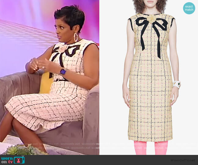 Gucci Tweed sheath dress with bow worn by Tamron Hall on Tamron Hall Show