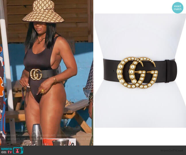 Gucci Wide Leather Belt w/ Pearlescent Beads
