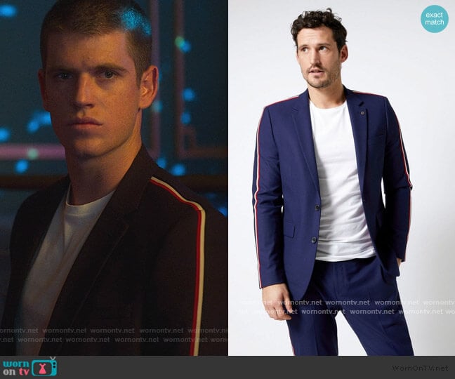 Burton Navy Side Stripe Skinny Fit Suit Jacket worn by Guzman (Miguel Bernardeau) on Elite