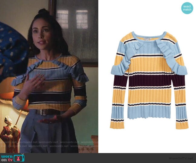 Habitual Rylee Ruffle Stripe Sweater worn by Isabella (Priscilla Quintana) on Good Trouble