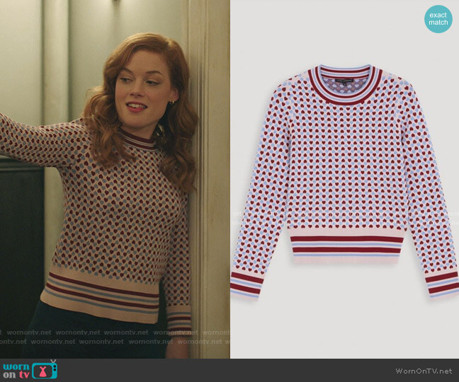 Tara Jarmon Heart Print Sweater worn by Zoey Clarke (Jane Levy) on Zoeys Extraordinary Playlist