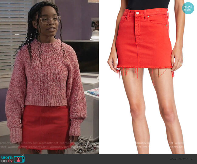 Hudson The Viper Camo Frayed Denim Mini Skirt worn by Diane Johnson (Marsai Martin) on Black-ish