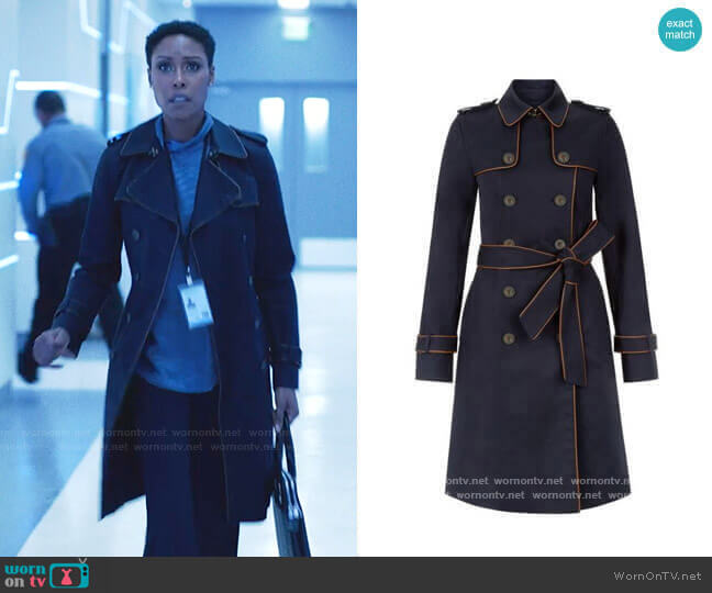 Hobbs London Imogen Piped Trench Coat worn by Lynn Stewart (Christine Adams) on Black Lightning