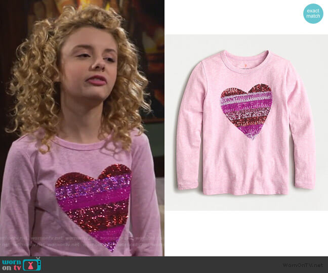 J. Crew Long-sleeve T-shirt in Sequin Heart worn by Destiny Baker (Mallory James Mahoney) on Bunkd