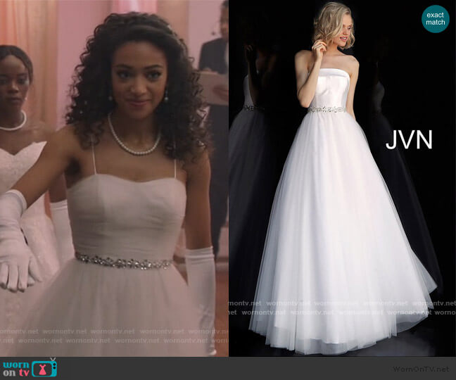 Jovani JVN66687 Strapless Embellished Belt Prom Ballgown worn by Olivia Baker (Samantha Logan) on All American