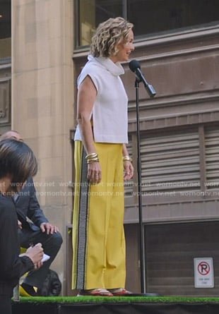 Jacqueline’s yellow side embroidered pants on The Bold Type