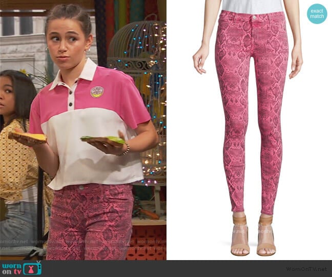 J Brand 620 Mid-Rise Super Skinny Snakeskin Print Jeans worn by Tess O'Malley (Sky Katz) on Ravens Home