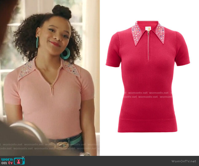JoosTricot Polo with Swarovski Crystals Collar worn by Vanessa (Jade Payton) on Dynasty