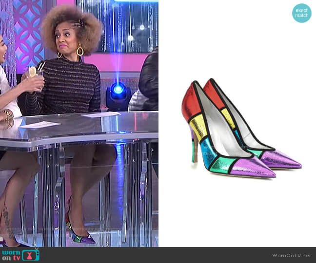 Attico Kate metallic leather pumps worn by Amanda Seales on The Real
