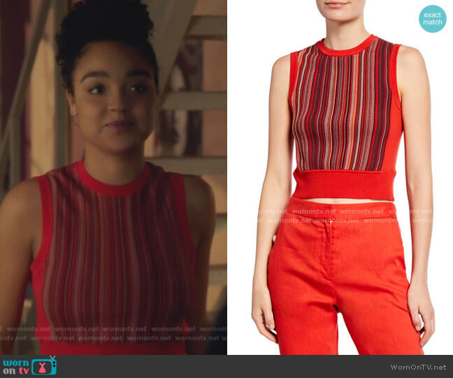 Rag & Bone Lisse Striped Crop Tank Top worn by Kat Edison (Aisha Dee) on The Bold Type