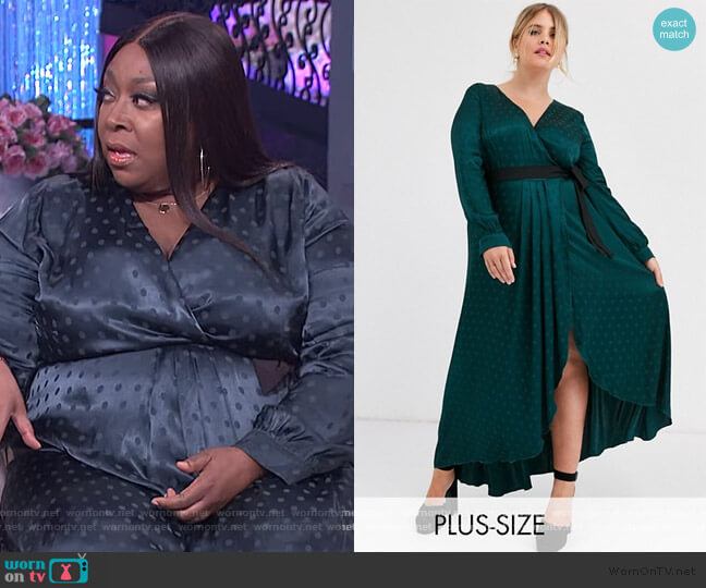 Little Mistress Plus Satin Wrap Dress worn by Loni Love on The Real