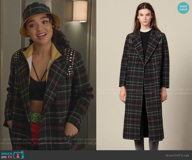 Sandro Long Coat with Rhinestone Shoulders worn by Kat Edison (Aisha Dee) on The Bold Type