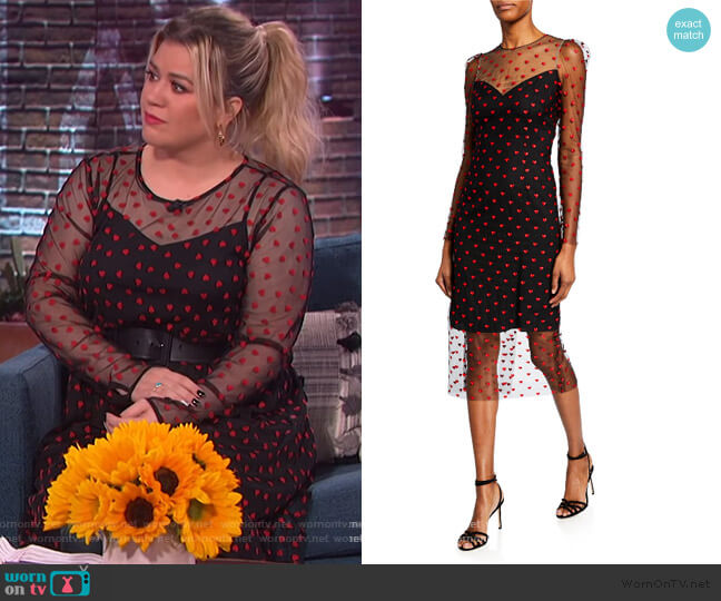 Monique Ihuillier Heart Embroidered Tulle Illusion Dress worn by Kelly Clarkson on The Kelly Clarkson Show