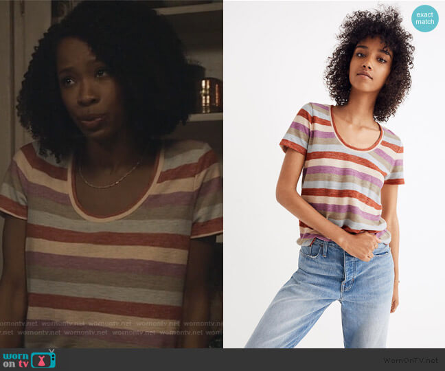 Madewell Alto Scoop Tee in Granda Stripe worn by Grace James (Karimah Westbrook) on All American