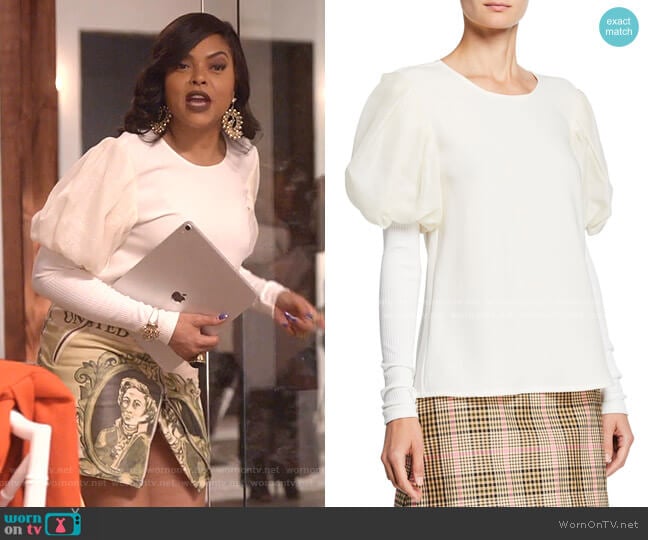 Maggie Marilyn It's A New Day Puffed-Sleeve Gauze Trimmed Crepe Top worn by Cookie Lyon (Taraji P. Henson) on Empire