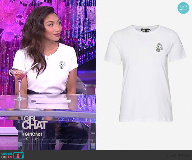 Maje Capricorn-embellished cotton-jersey T-shirt worn by Jeannie Mai on The Real