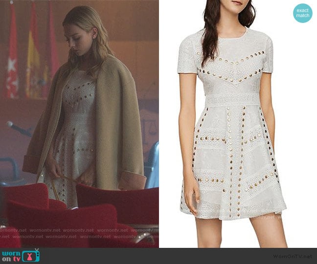 Maje Rista Studded Guipure Lace Dress worn by Carla Roson Caleruega (Ester Exposito) on Elite