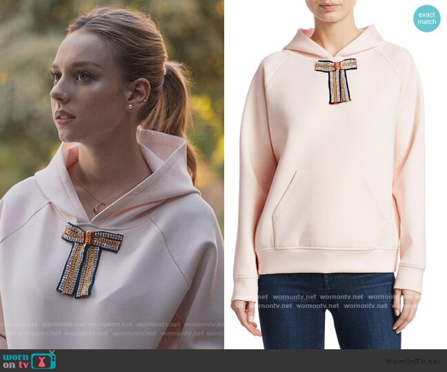 Maje Tanina Jewel Bow Hoodie worn by Carla Roson Caleruega (Ester Exposito) on Elite