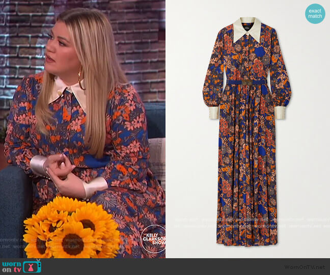Marc Jacobs Belted Floral-print Jersey and Duchesse Jumpsuit worn by Kelly Clarkson on The Kelly Clarkson Show