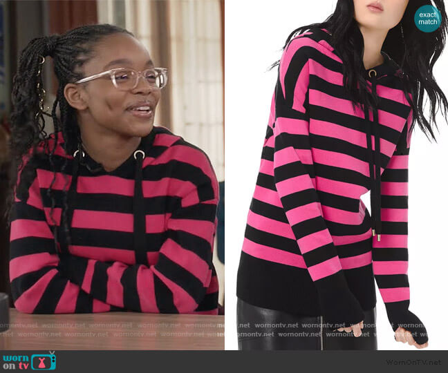 MICHAEL Michael Kors Striped Cotton-Blend Hoodie worn by Diane Johnson (Marsai Martin) on Black-ish