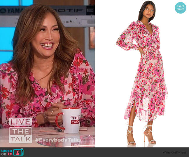Misa Los Angeles Samantha Ruffle Midi Dress worn by Carrie Inaba on The Talk