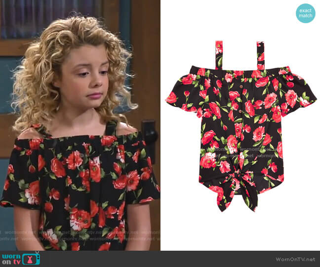 Monteau Tie-Front Cold Shoulder Top worn by Destiny Baker (Mallory James Mahoney) on Bunkd