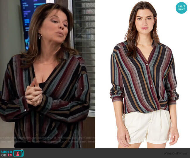 Velvet by Graham & Spencer Nessa Lurex Stripe Blouse worn by Alexis Davis (Nancy Lee Grahn) on General Hospital
