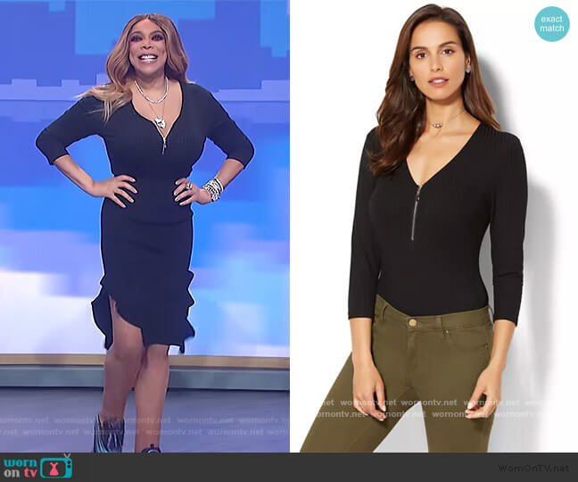 New York and Company Zip-Accent Bodysuit worn by Wendy Williams on The Wendy Williams Show