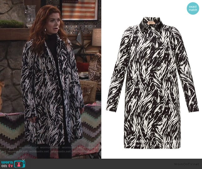 Nº21 Animal Print Peacoat worn by Grace Adler (Debra Messing) on Will and Grace